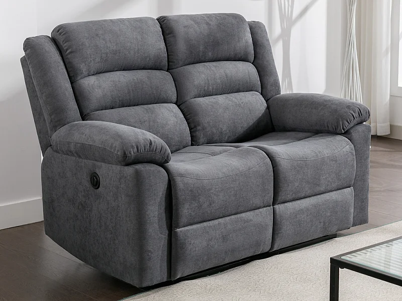 Canapé 2 places relax électrique en tissu gris BUROLO
