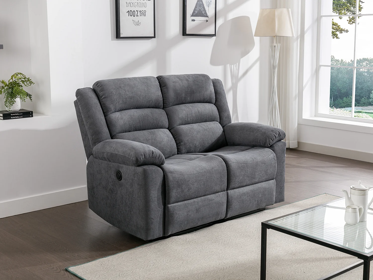 Relaxsofa 2-Sitzer elektrisch - Stoff - Grau - BUROLO