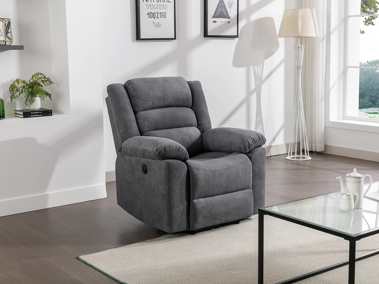 Fauteuil relax électrique en tissu gris BUROLO