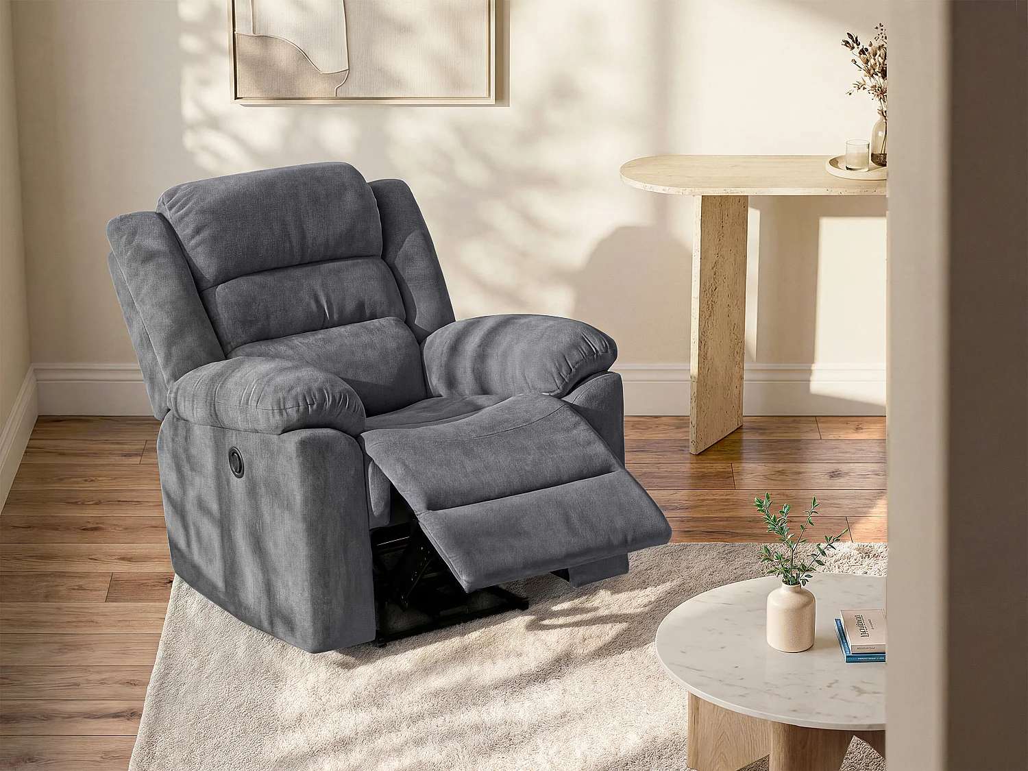 Fauteuil relax électrique en tissu gris BUROLO
