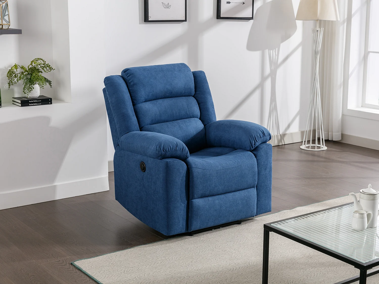 Fauteuil relax électrique en tissu bleu BUROLO