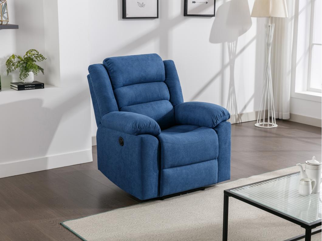 Elektrische relaxfauteuil van blauwe stof BUROLO