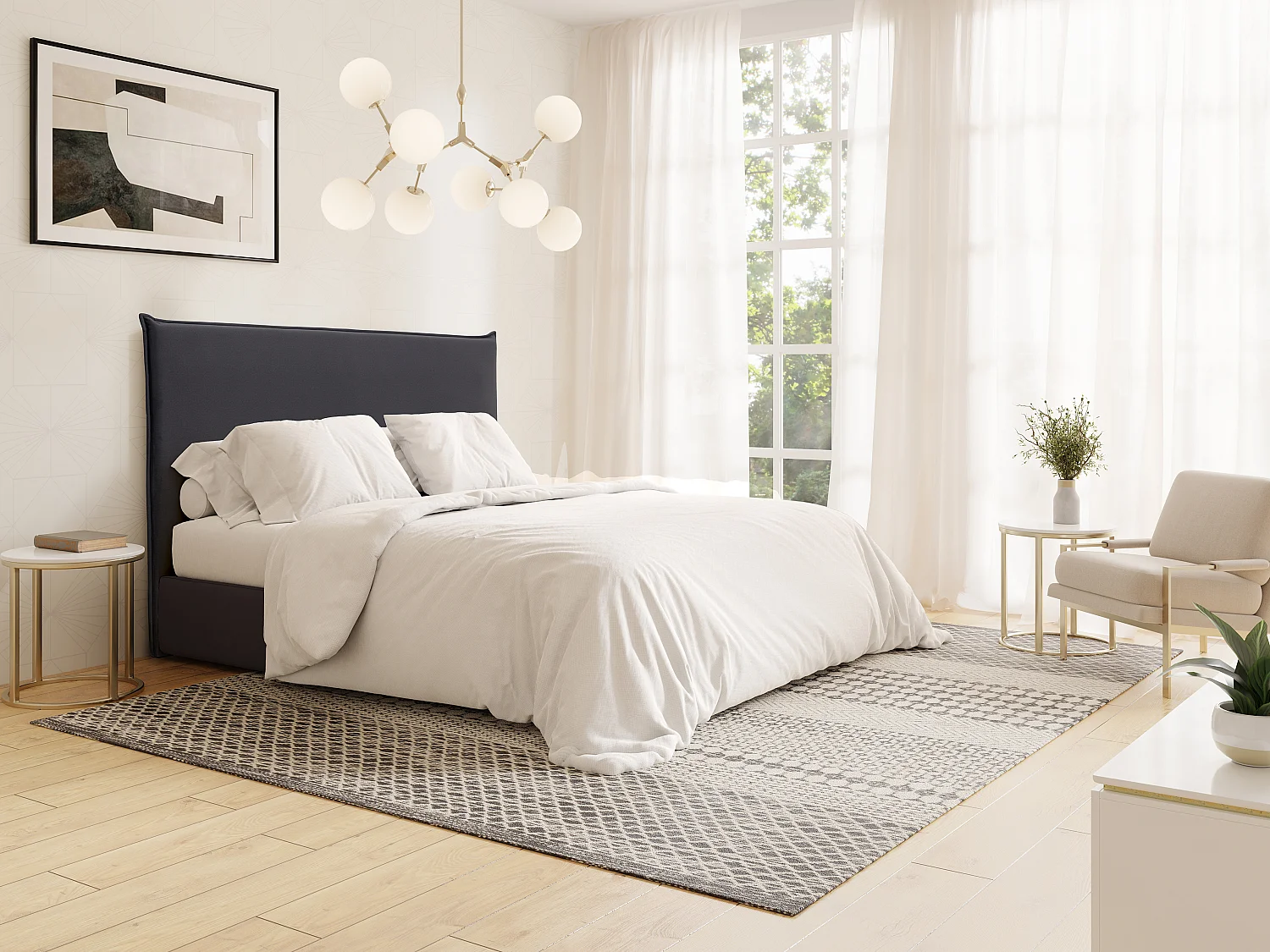 Tête de lit 180 cm - Velours - Gris anthracite - AMBRILIA