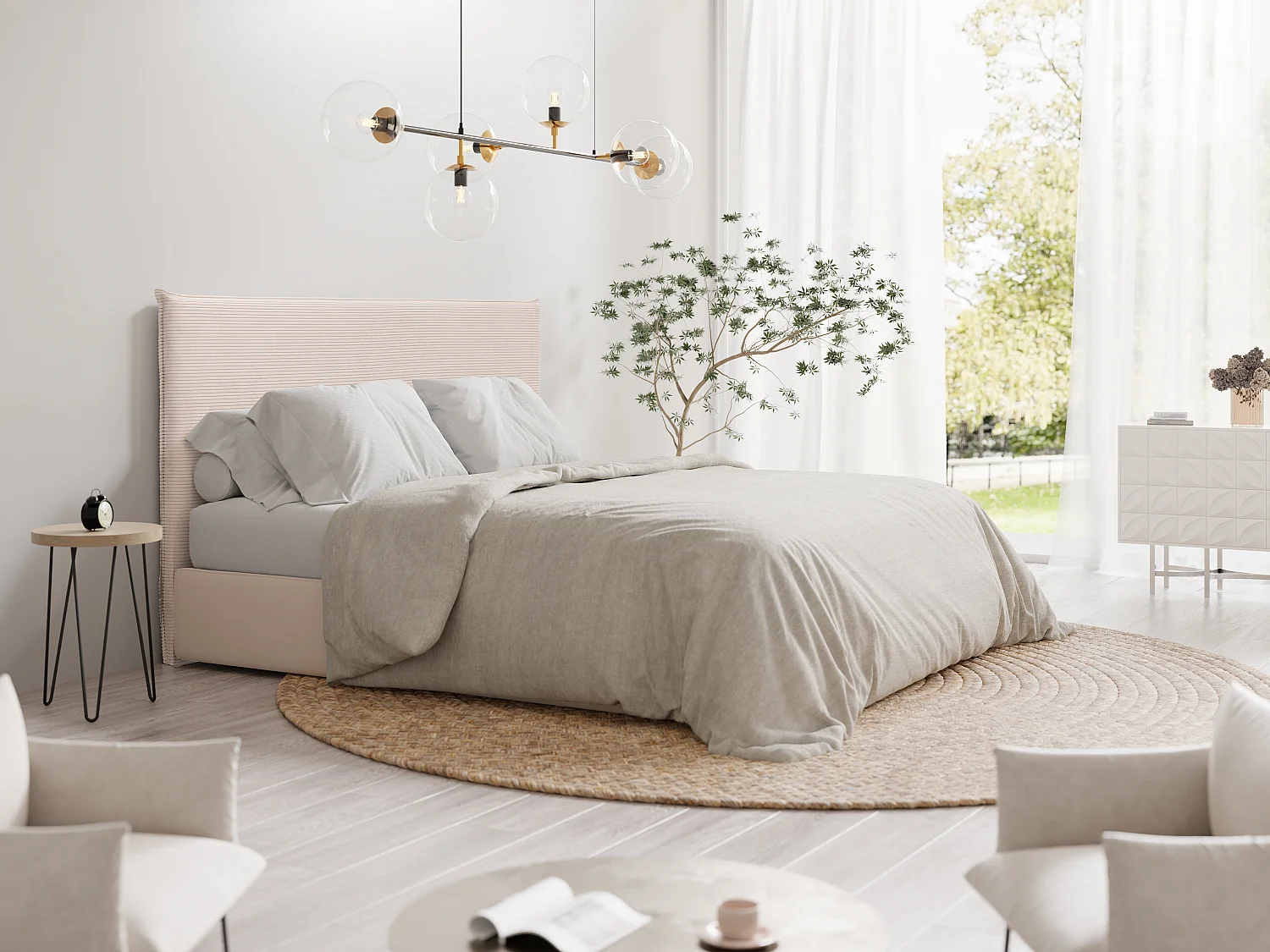 Tête de lit 160 cm - Velours côtelé - Beige - AMBRILIA