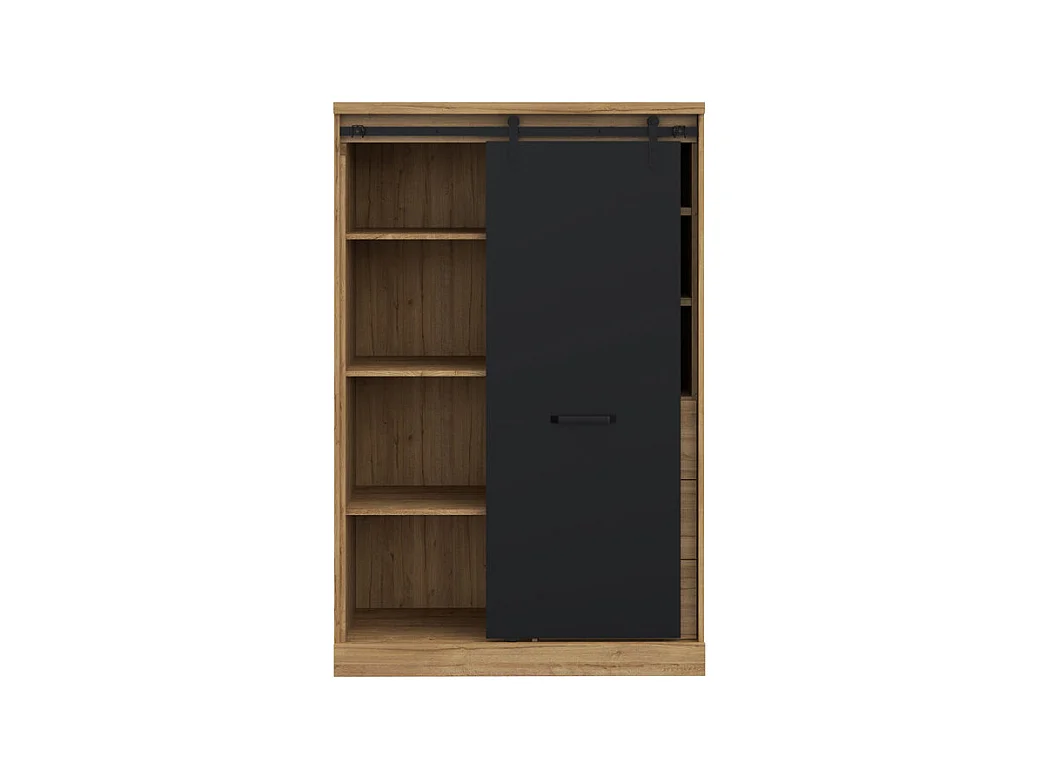 Buffet haut 1 porte 3 tiroirs décor chêne et noir éclairage LED - FARM