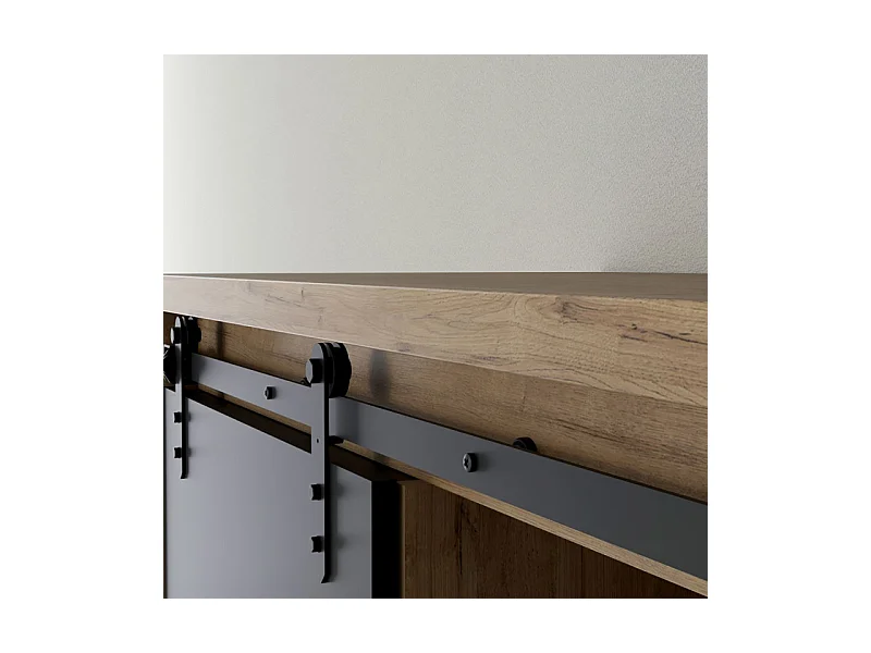 Buffet haut 1 porte 3 tiroirs décor chêne et noir éclairage LED - FARM