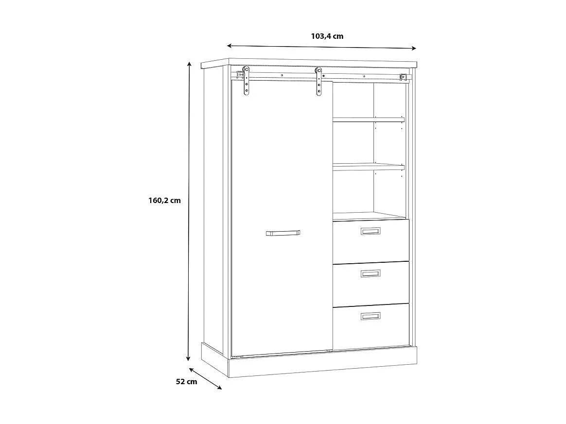 Buffet haut 1 porte 3 tiroirs décor chêne et noir éclairage LED - FARM