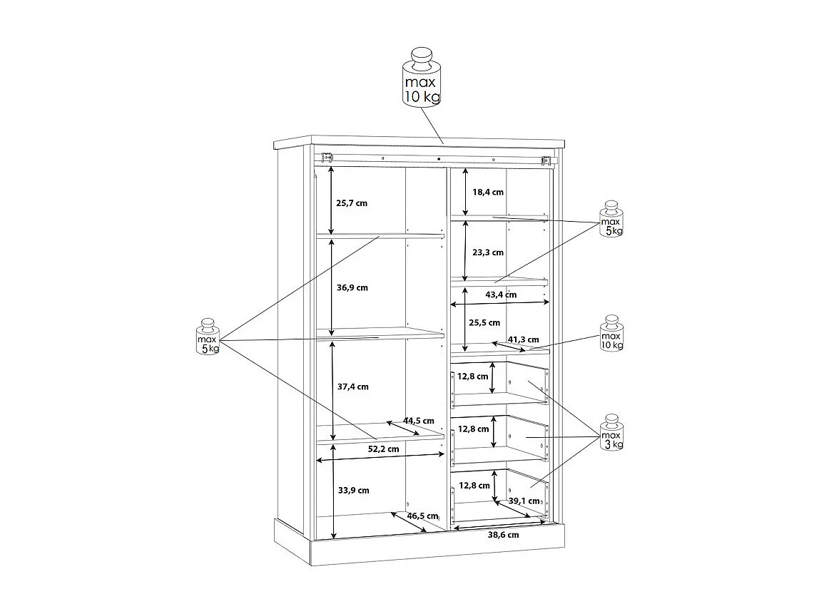 Buffet haut 1 porte 3 tiroirs décor chêne et noir éclairage LED - FARM
