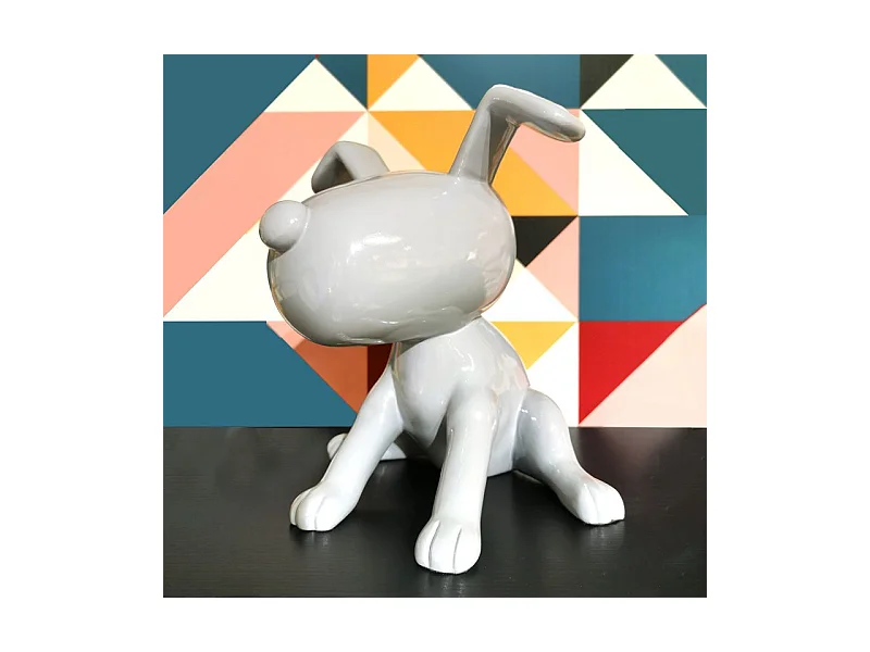 Statue chien assis avec peinture grise laquée H. 28 cm - GREY SNOOP
