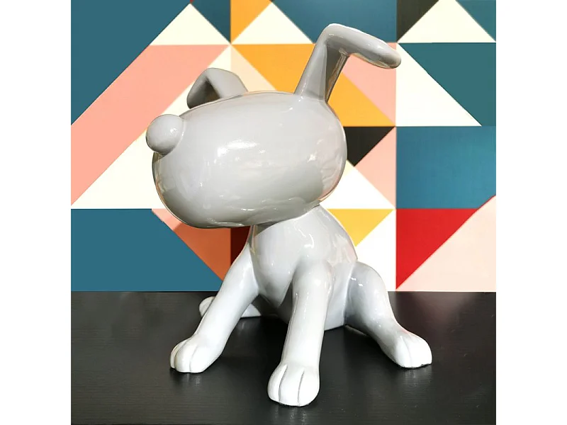 Statue chien assis avec peinture grise laquée H. 28 cm - GREY SNOOP