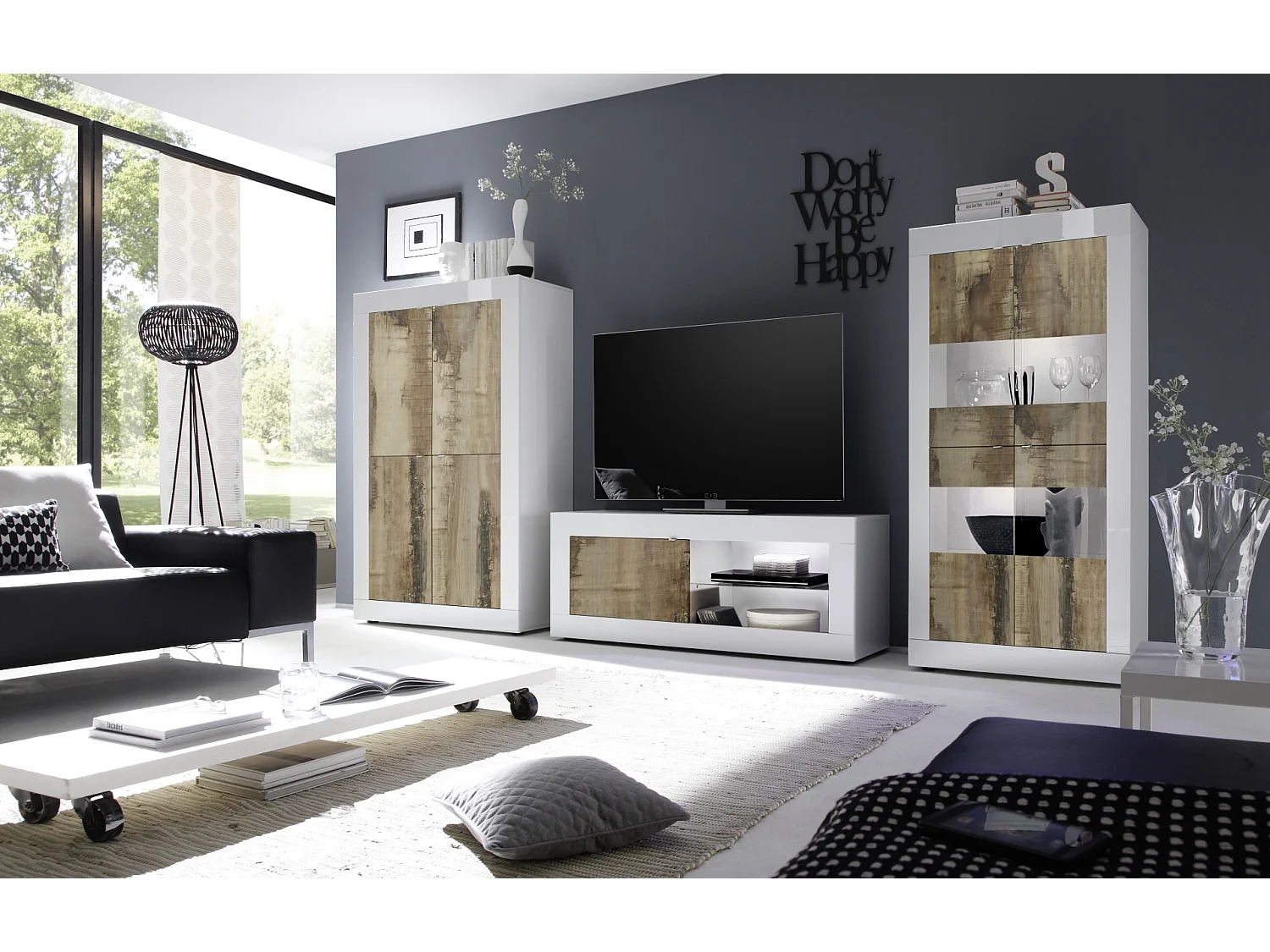 Salon complet BASIC blanc chêne péro - SANS Buffet