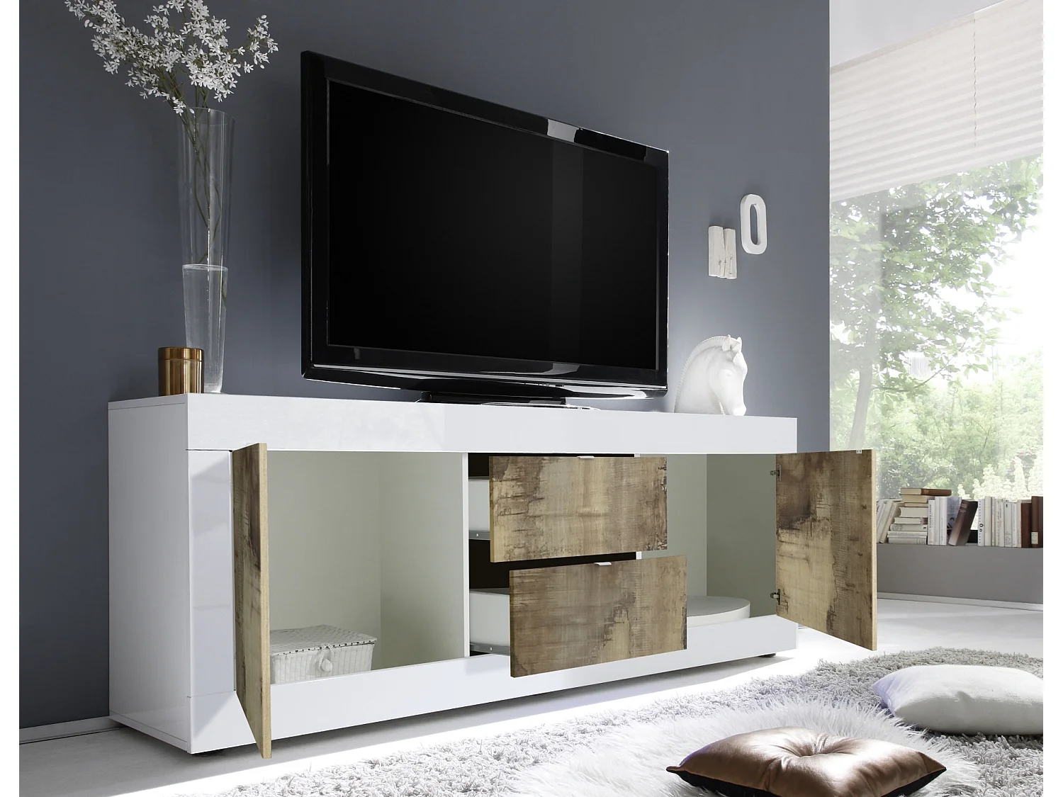 Salon complet BASIC blanc chêne péro - SANS Buffet