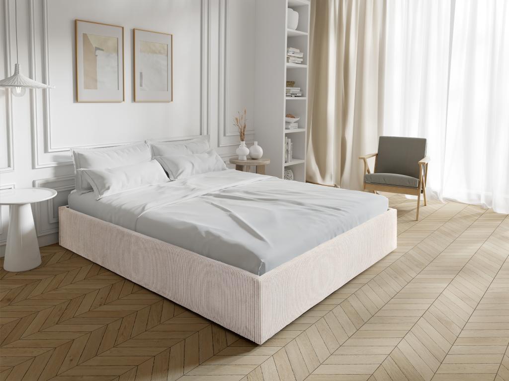 Bettgestell mit Bettkasten - 140 x 190 cm - Cord - Cremefarben - PONTOS von günstig online kaufen