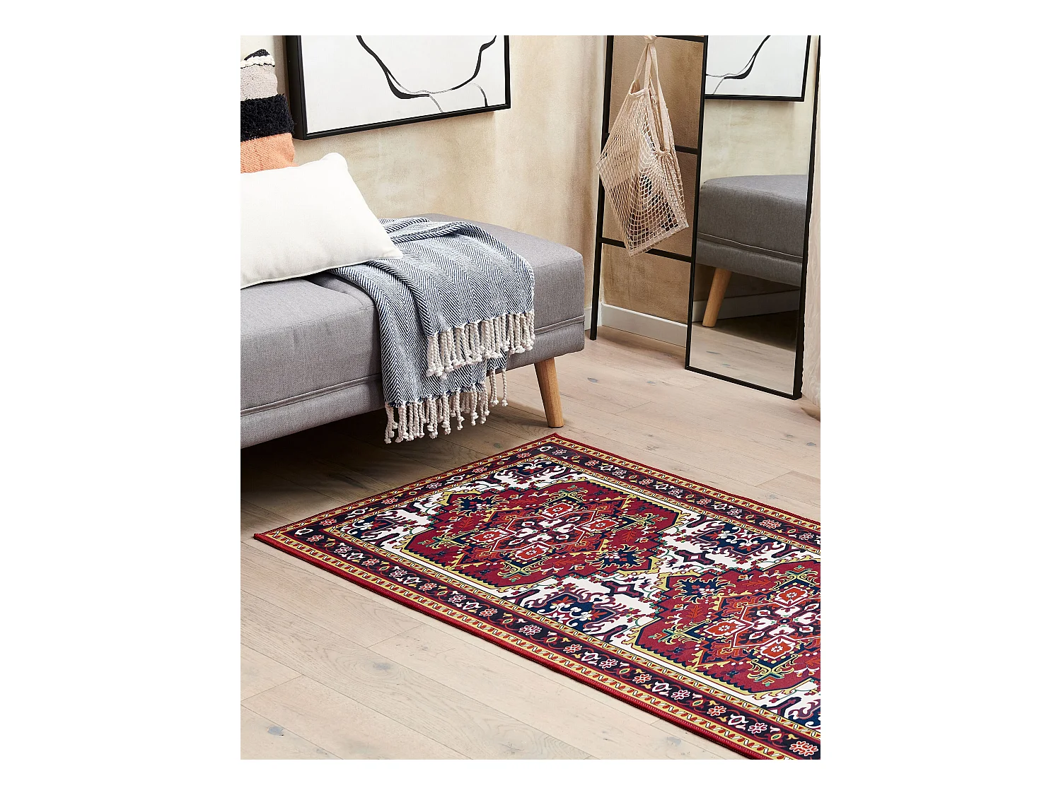 Teppich Läufer bunt rot orientalisches Muster rutschfest 80 x 200 cm Colachel