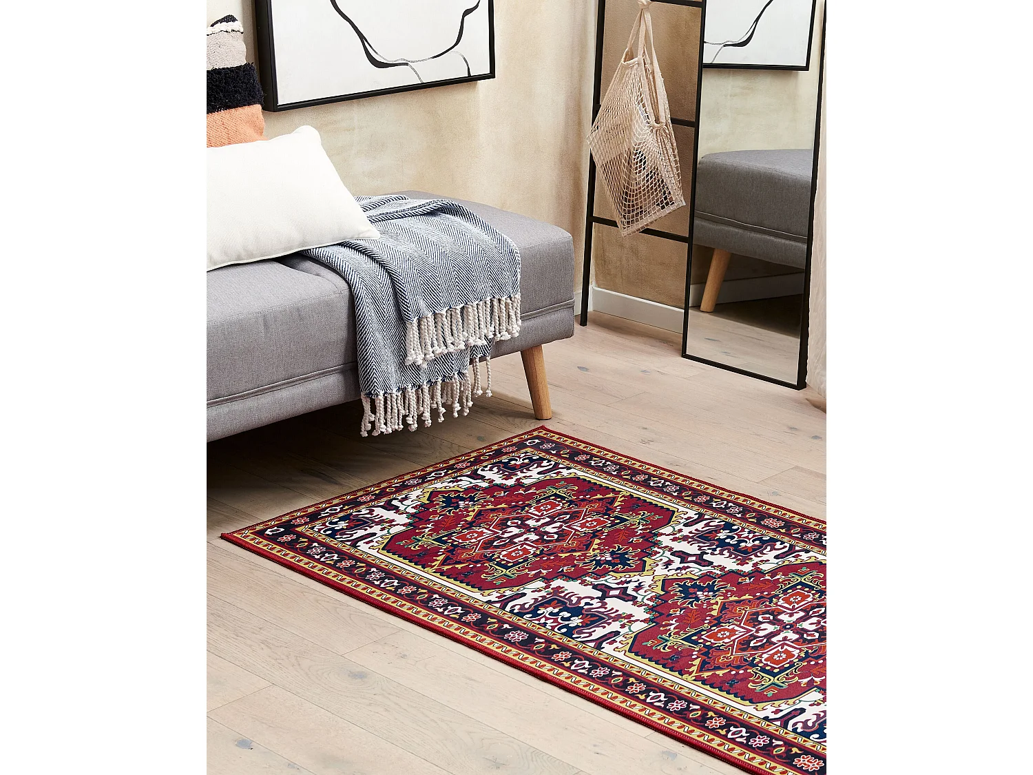 Teppich Läufer bunt rot orientalisches Muster rutschfest 80 x 200 cm Colachel