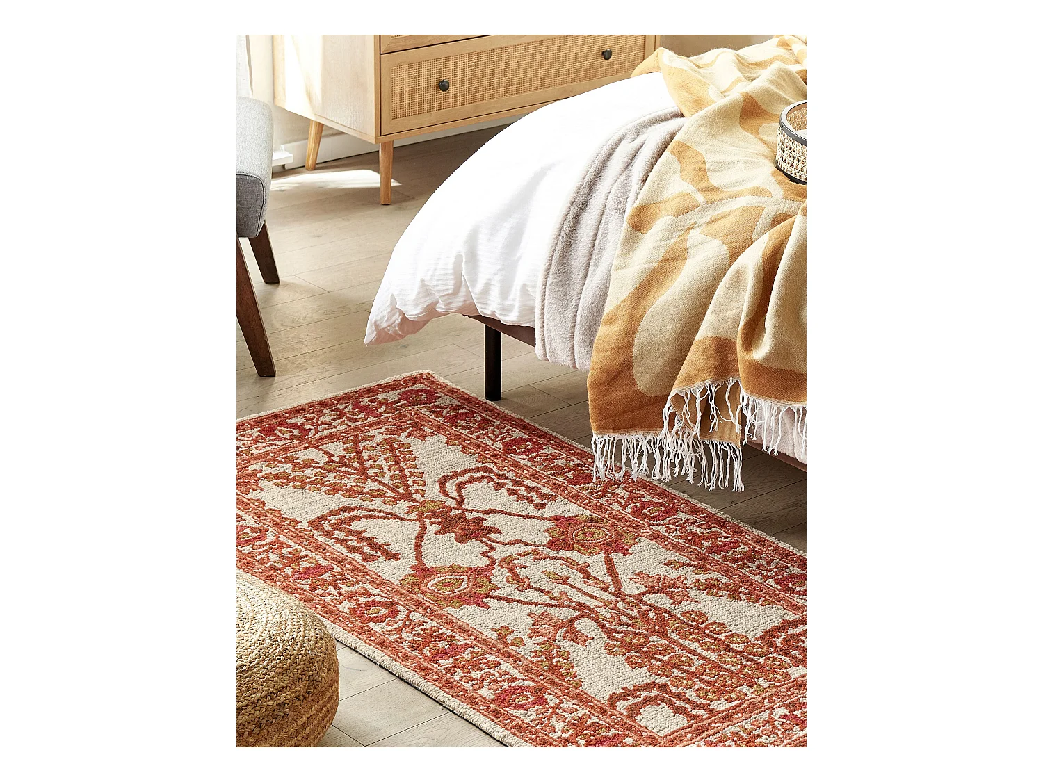 Teppich Wolle orange / beige orientalisches Muster 80x150 cm Vintage Adilcevaz