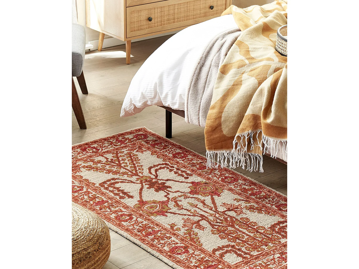 Teppich Wolle orange / beige orientalisches Muster 80x150 cm Vintage Adilcevaz