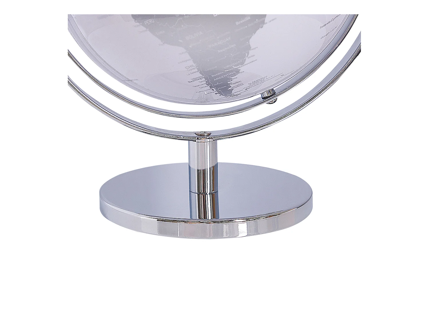 Moderner Tischglobus drehbar in Weiß und Silber mit verchromten Standfuß Drake