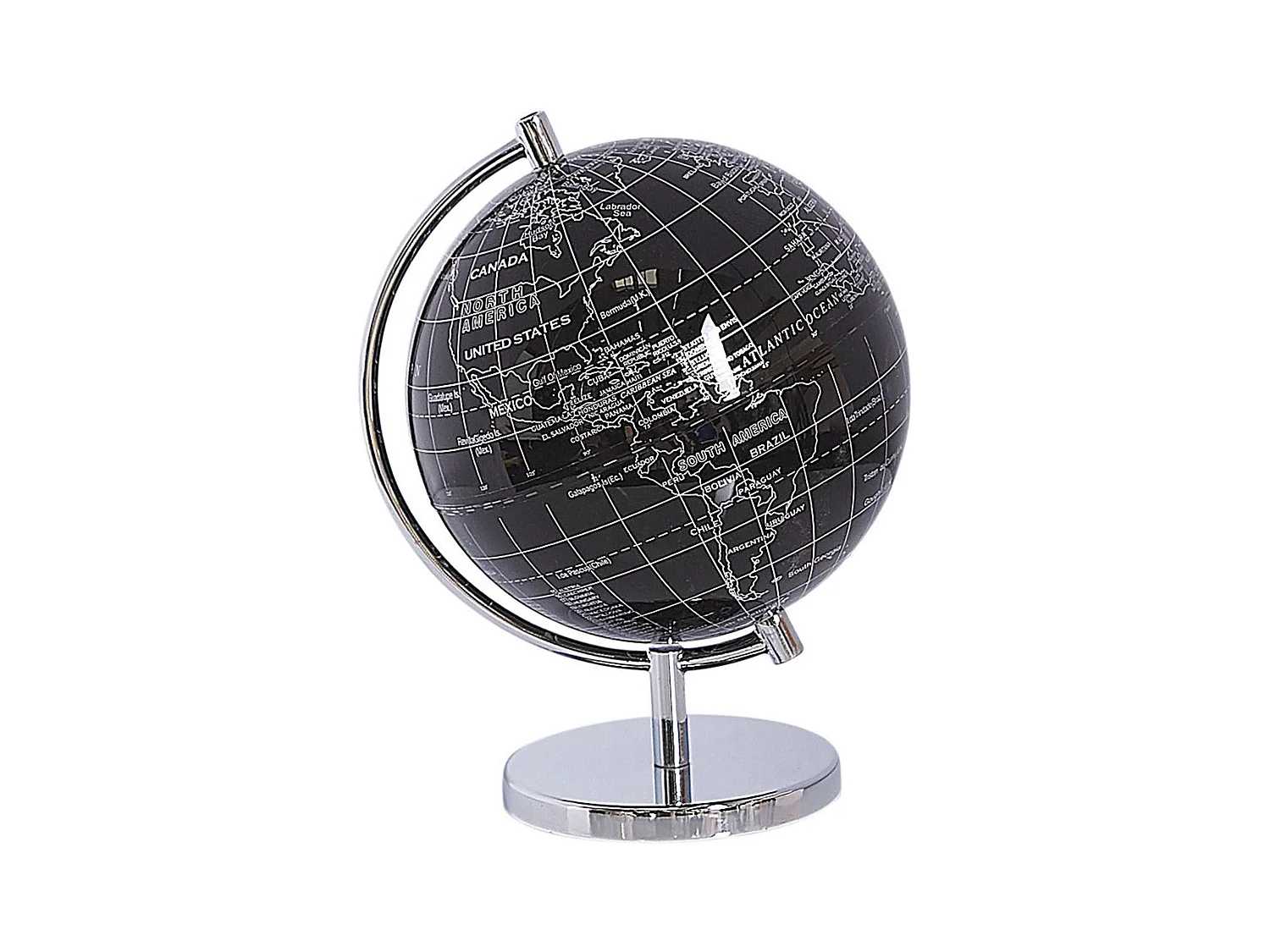Moderner Globus in Schwarz mit silbernem Metallfuß drehbar Cook