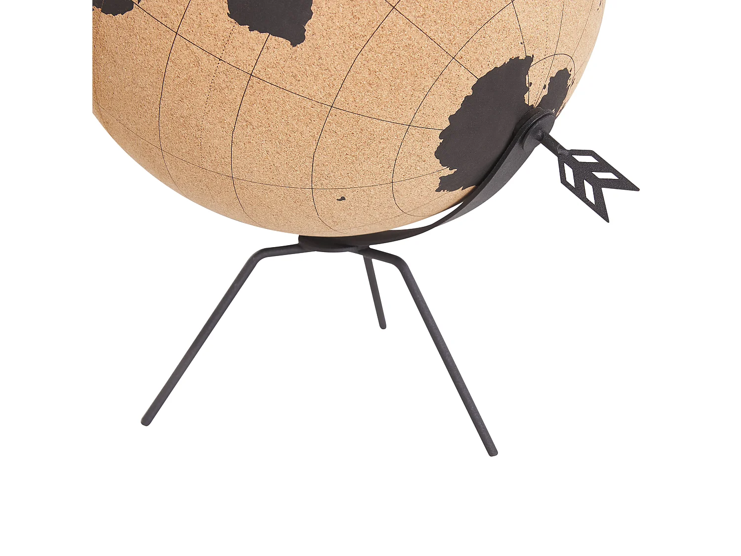 Dekorativer Tischglobus Braun aus Kork mit Metall-Standfuß und Pfeil Battuta