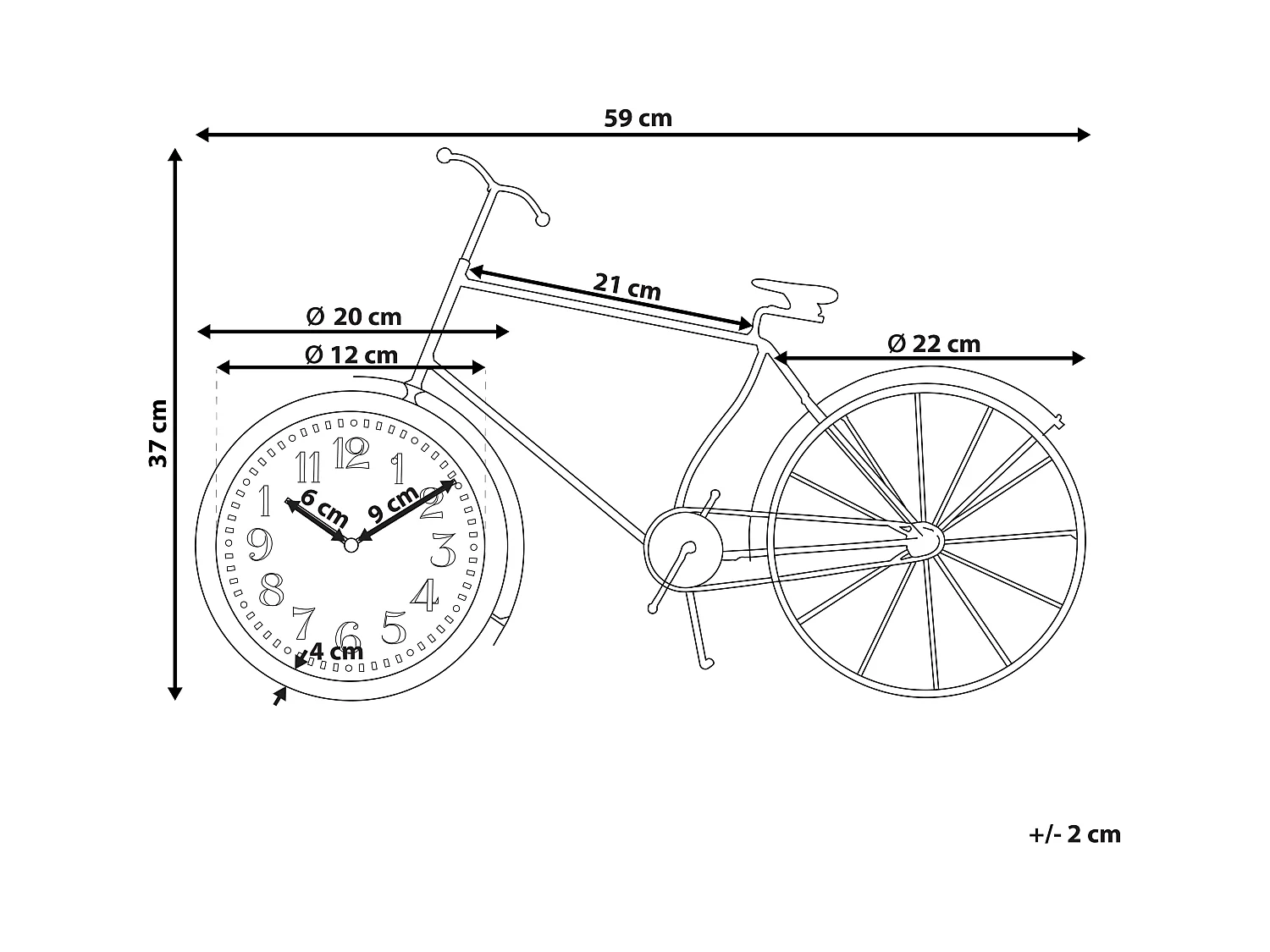 Relógio LILLO 59 cm Metal Preto