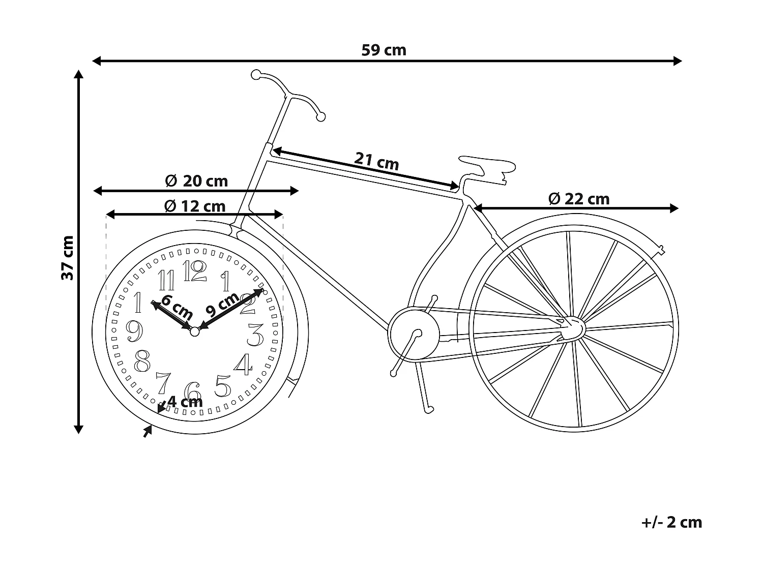 Klok LILLO 59 cm Metaal Zwart
