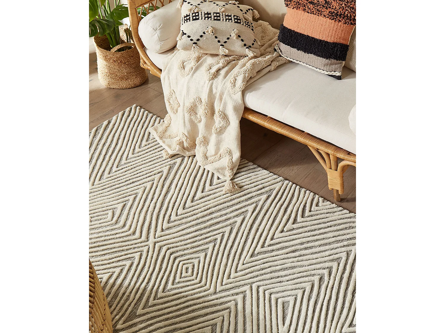 Vloerkleed wol wit/grijs 140 x 200 cm GOKSUN