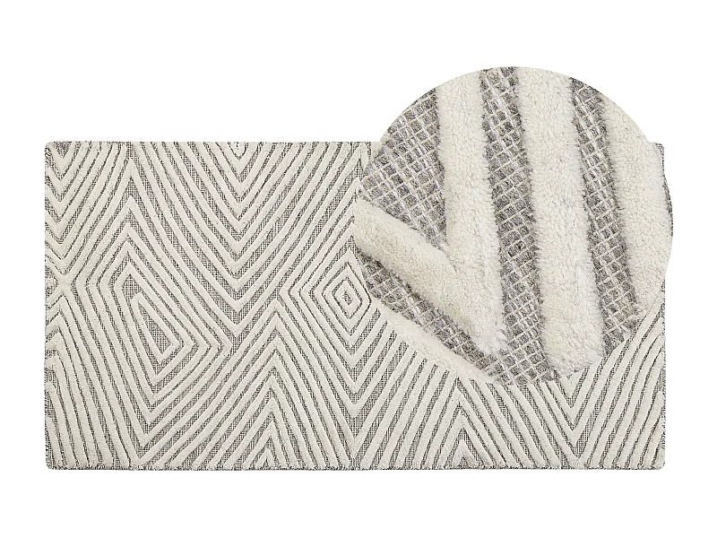 Teppich Wolle grau / weiß 80 x 150 cm geometrisches Muster Handgewebt Goksun