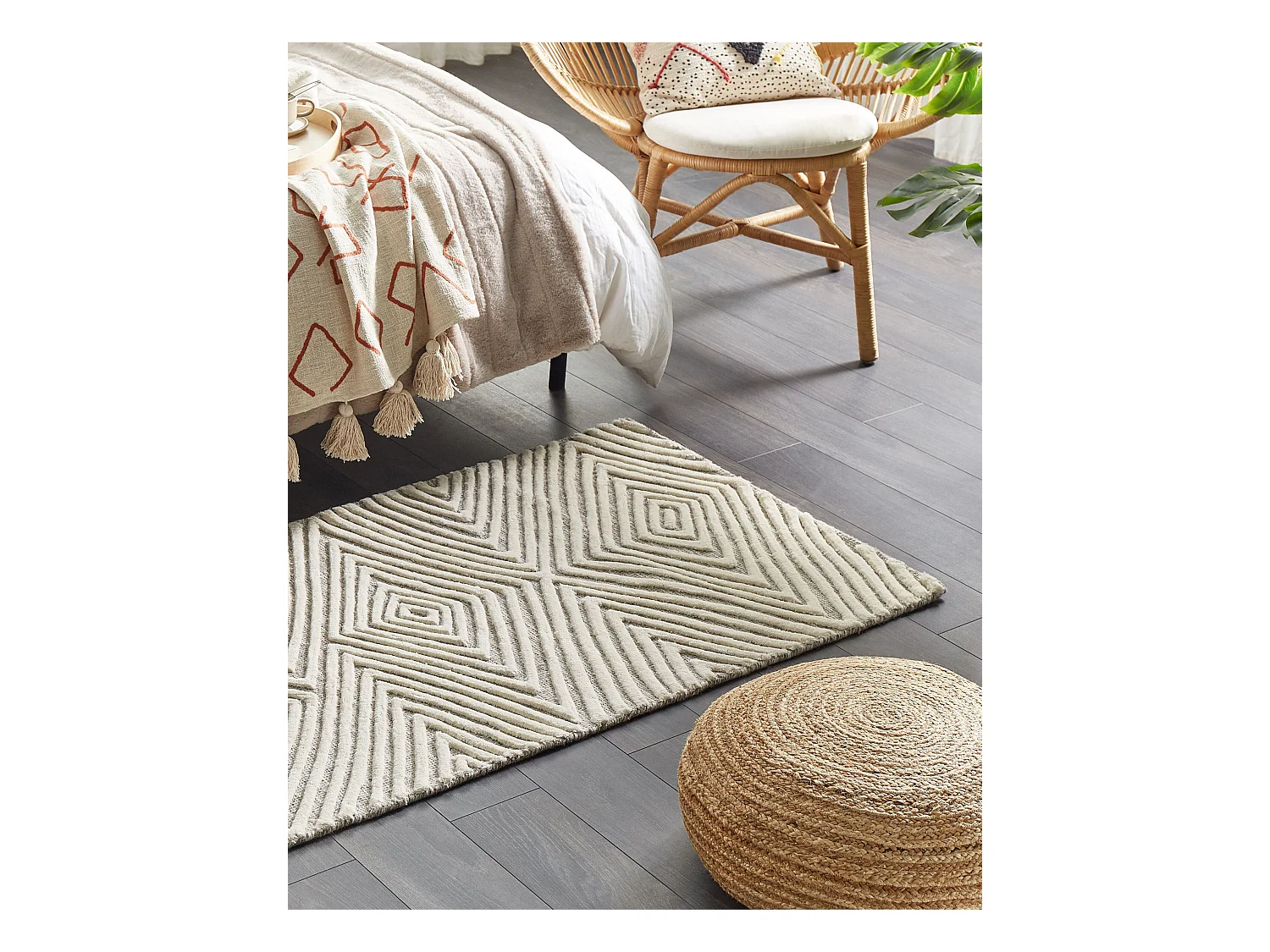 Dywan wełniany 80 x 150 cm biało-szary GOKSUN