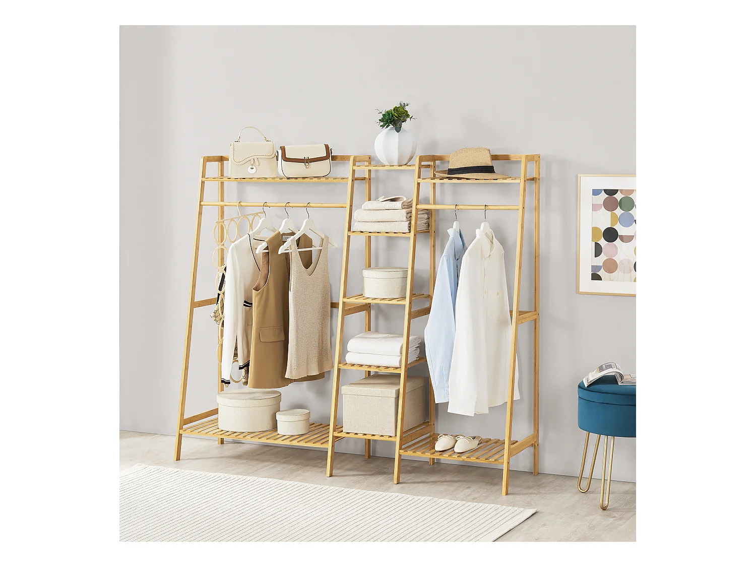 Portant à vêtements Sogndal à 2 barre de penderie bambou [en.casa]