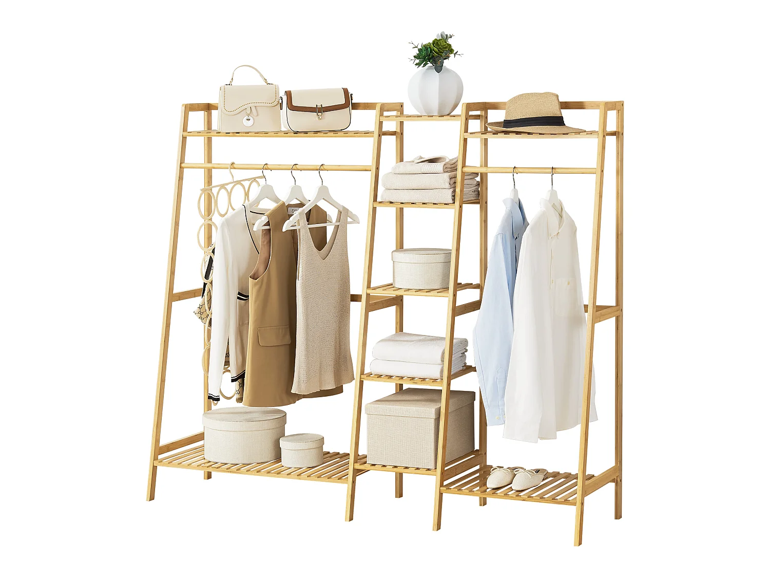 Portant à vêtements Sogndal à 2 barre de penderie bambou [en.casa]