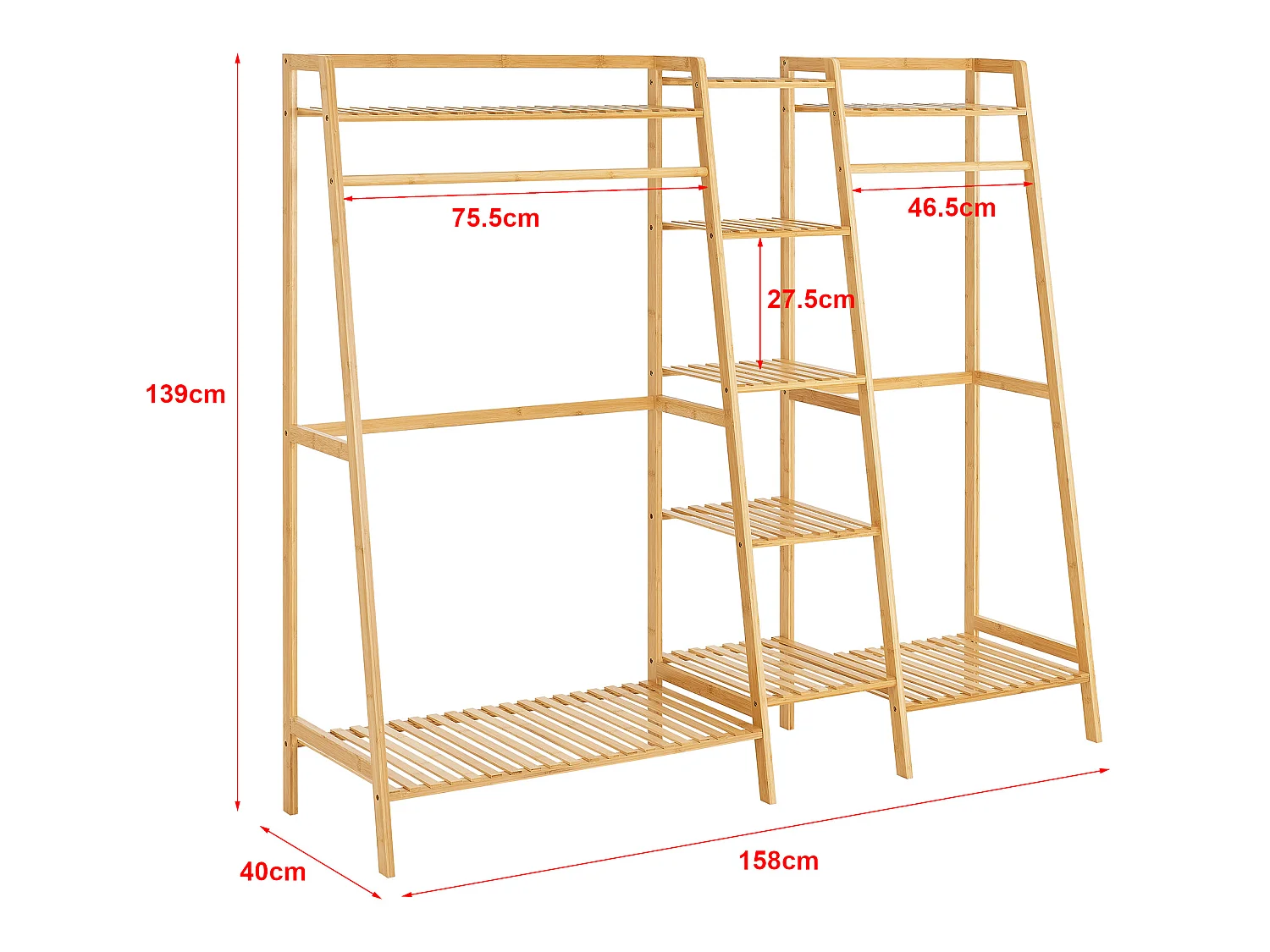 Portant à vêtements Sogndal à 2 barre de penderie bambou [en.casa]
