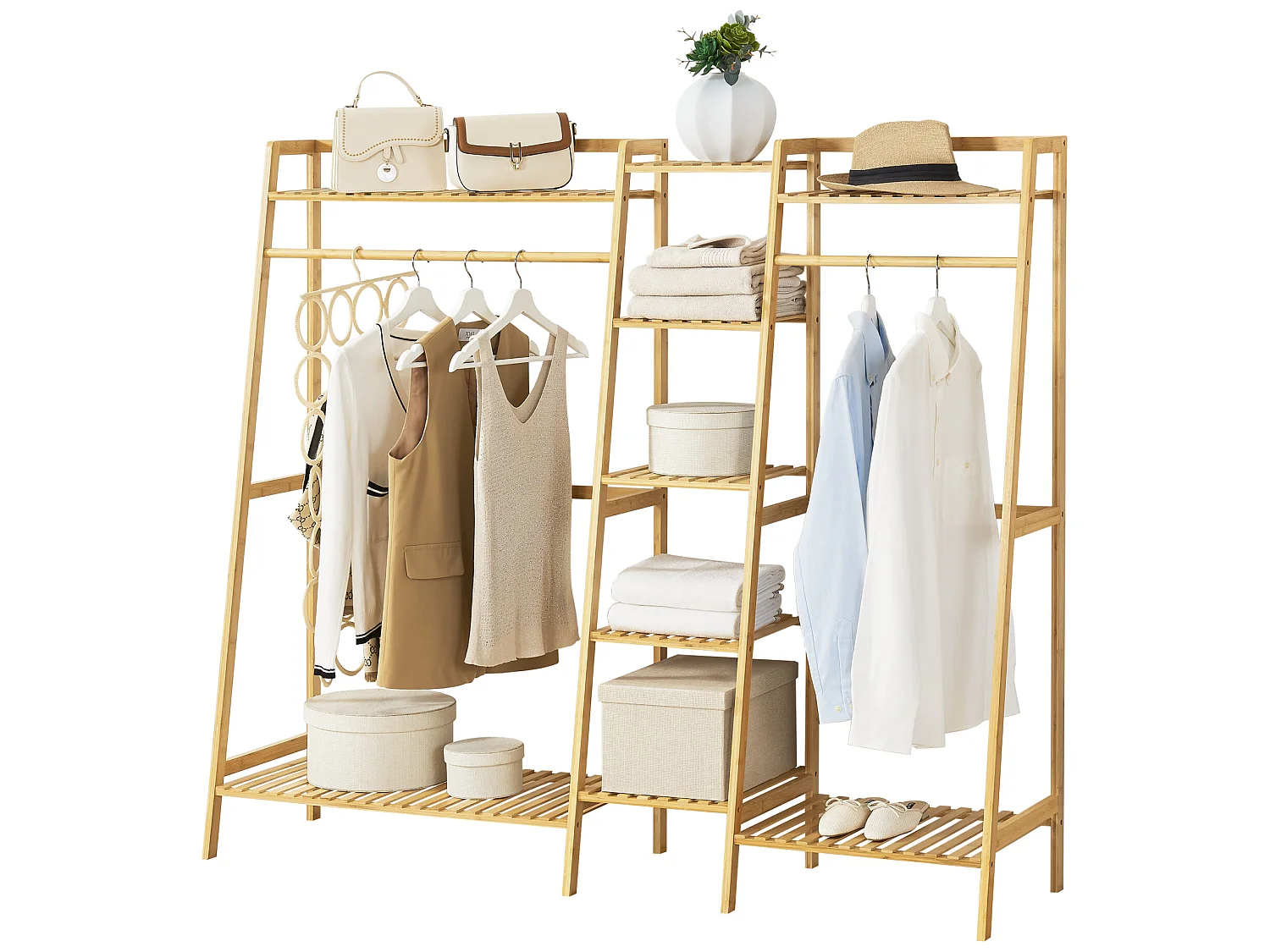 Portant à vêtements Sogndal à 2 barre de penderie bambou [en.casa]