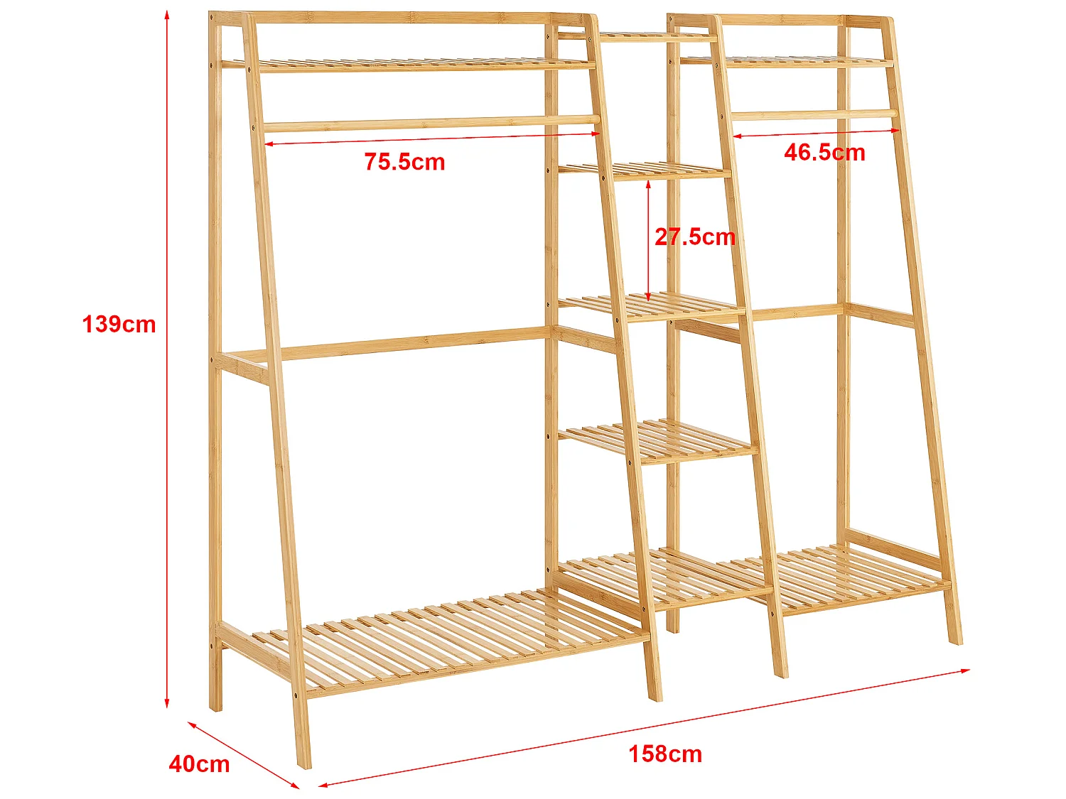 Portant à vêtements Sogndal à 2 barre de penderie bambou [en.casa]