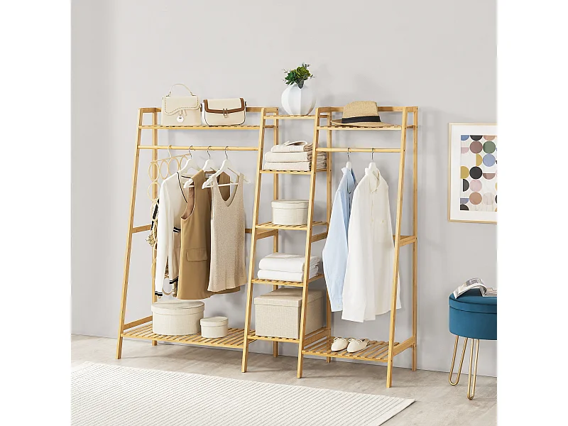 Portant à vêtements Sogndal à 2 barre de penderie bambou [en.casa]