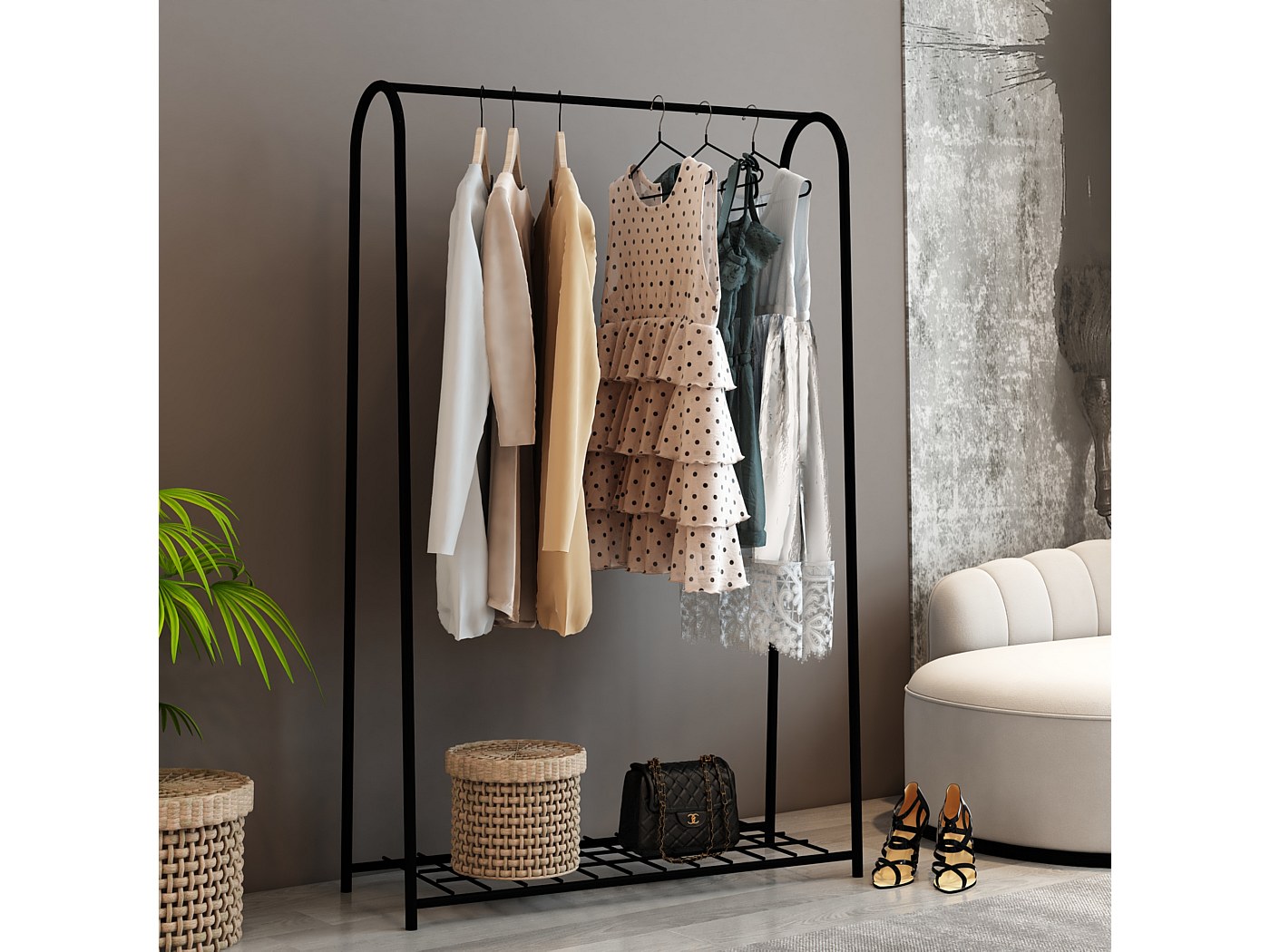 Armoire de Chambre Penderie 12 cuboïdes avec Portes et 2 Tige Suspendue