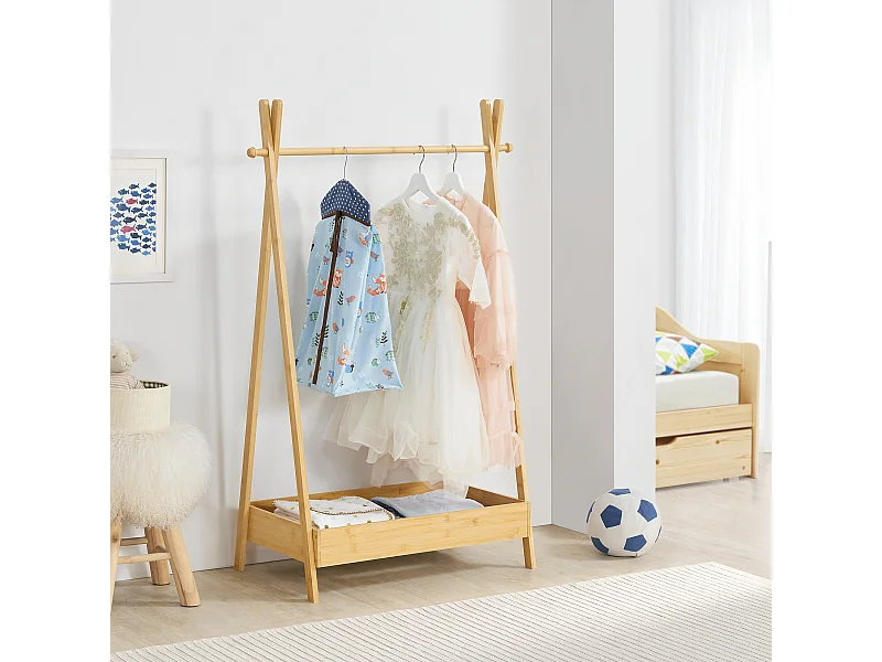 Portant à vêtements Sola pour enfant avec surface de stockage bambou [en.casa]