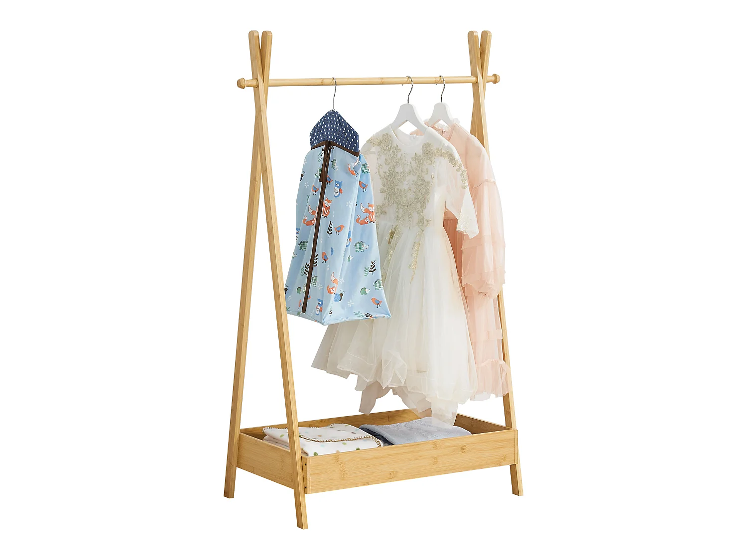 Portant à vêtements Sola pour enfant avec surface de stockage bambou [en.casa]