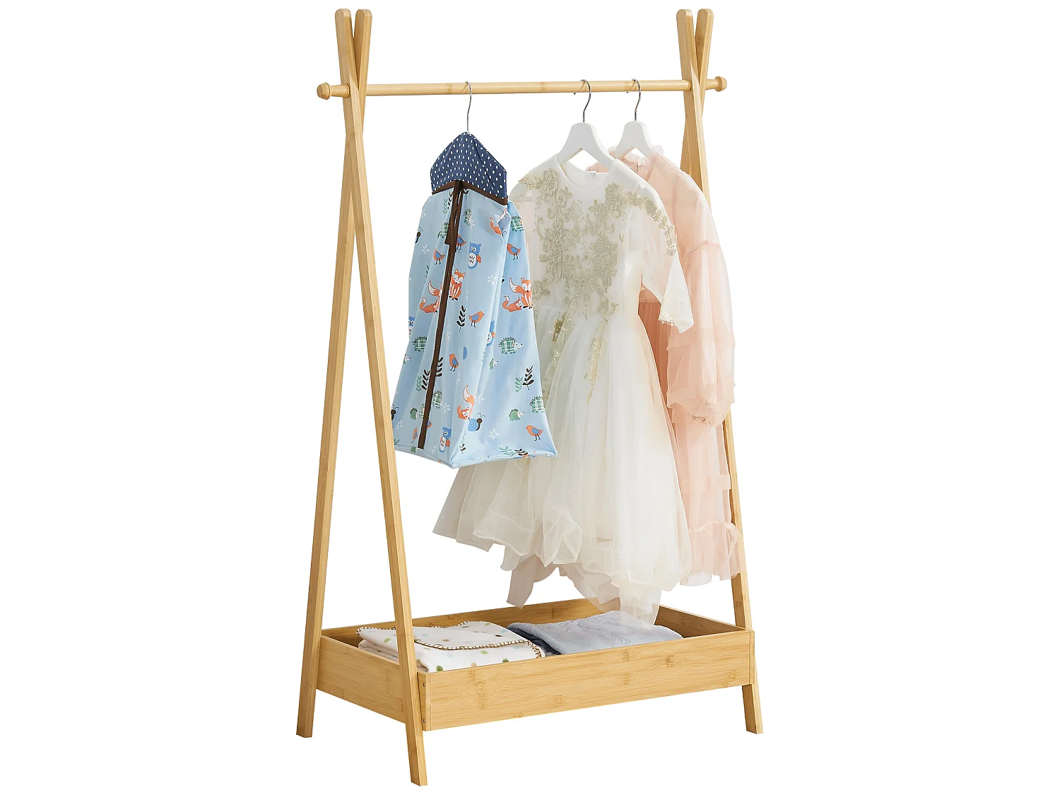 Portant à vêtements Sola pour enfant avec surface de stockage bambou [en.casa]