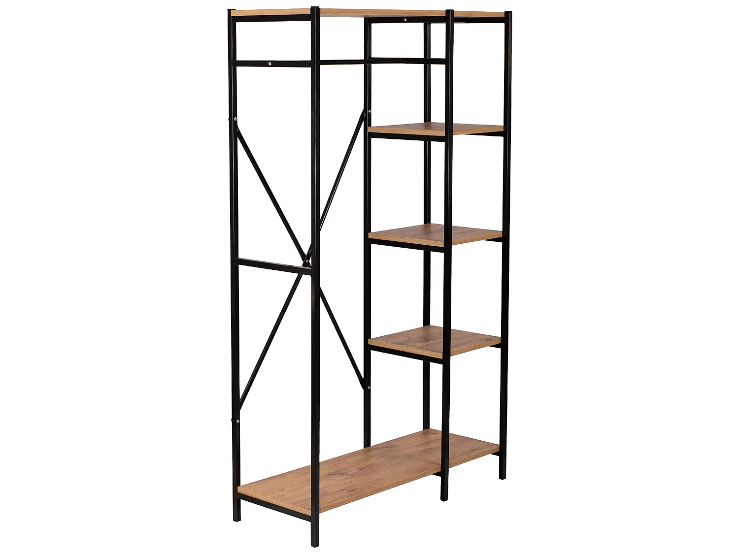 Portant à vêtements Hvidovre avec 5 surfaces de stockage noir / effet bois [en.casa]