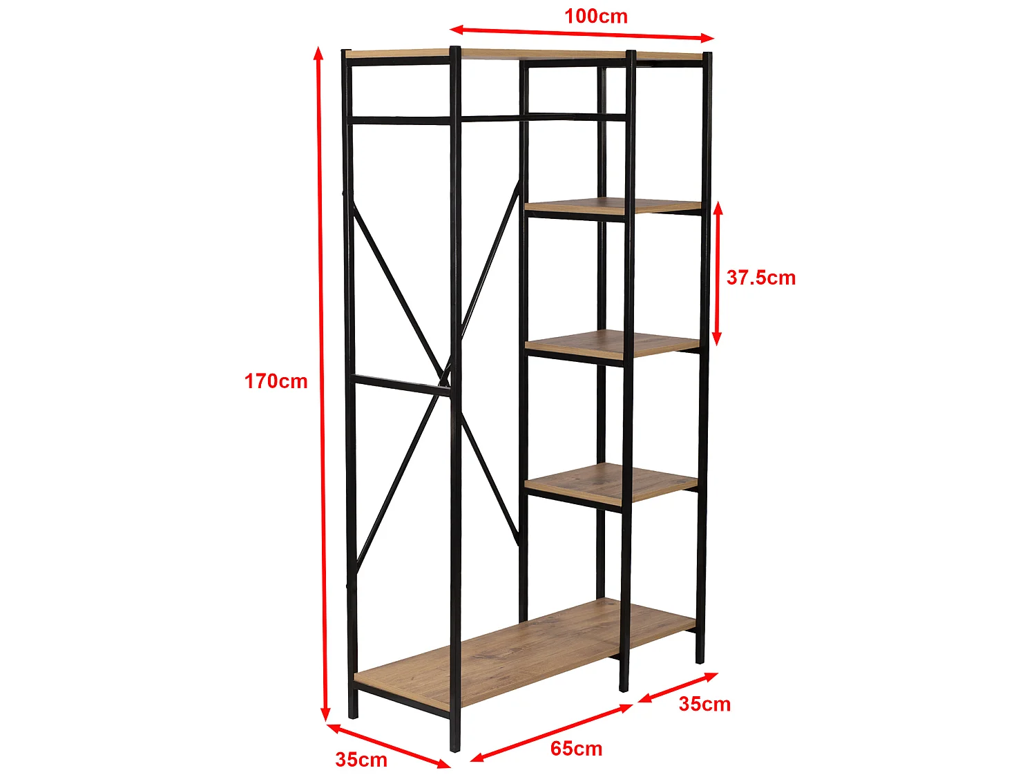 Portant à vêtements Hvidovre avec 5 surfaces de stockage noir / effet bois [en.casa]