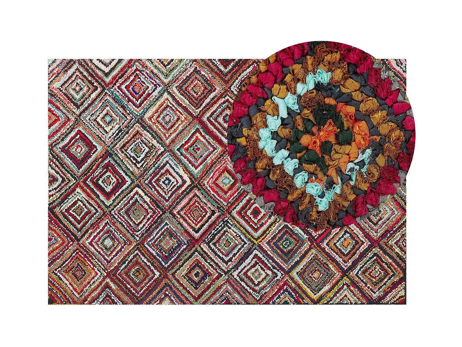 Moderner Teppich bunt Rautenmuster 140 x 200 cm handgewebt Kaiseri