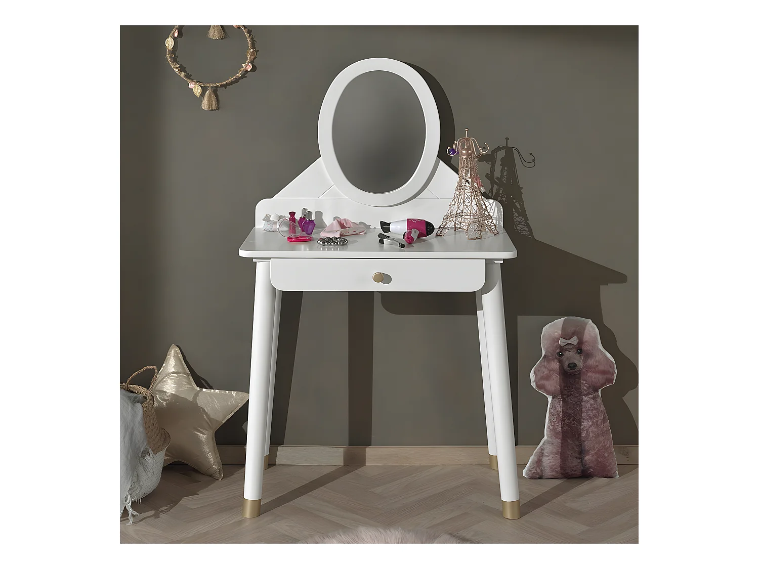 TINY WHITE - Coiffeuse 1 Tiroir Blanche et Gold