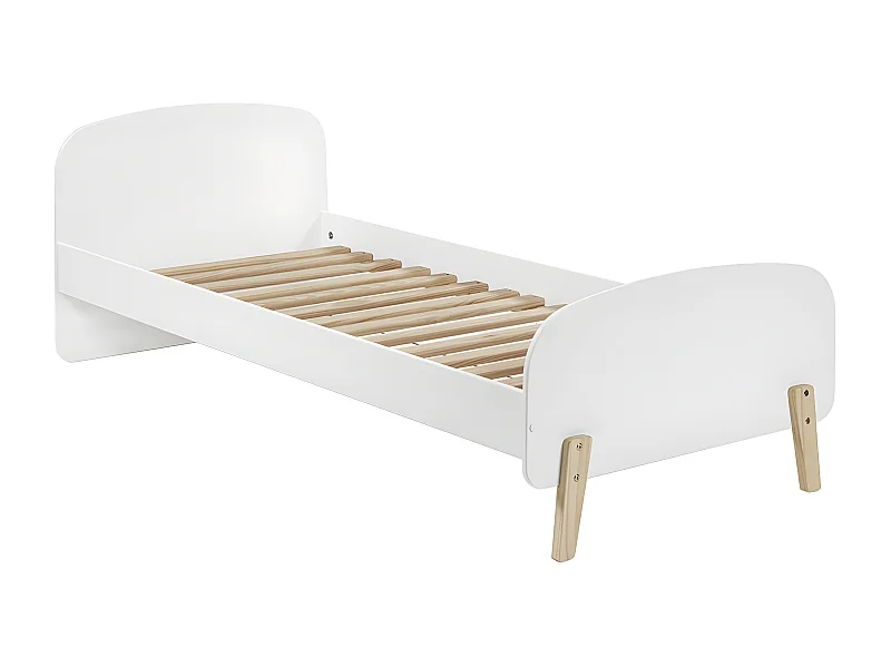 BODHI WHITE - Lit 90x200cm Blanc et Bois Sommier Intégré