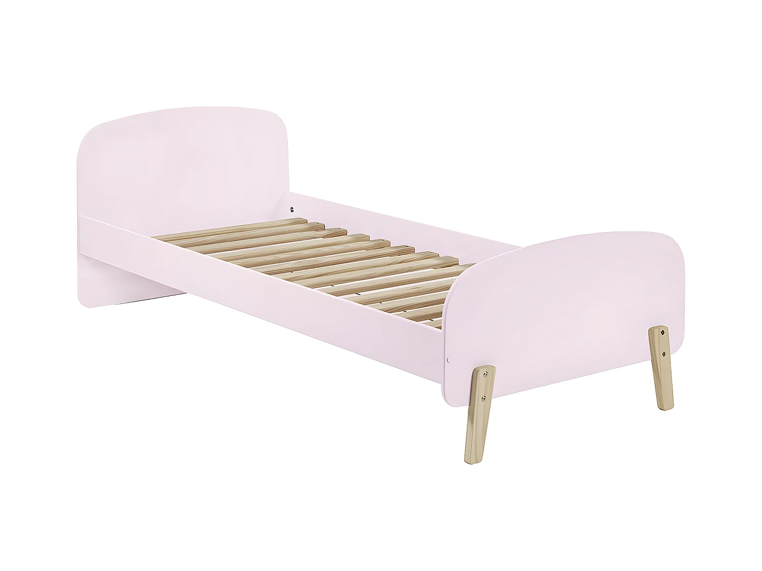 BODHI PINK - Lit 90x200cm Rose et Bois Sommier Intégré