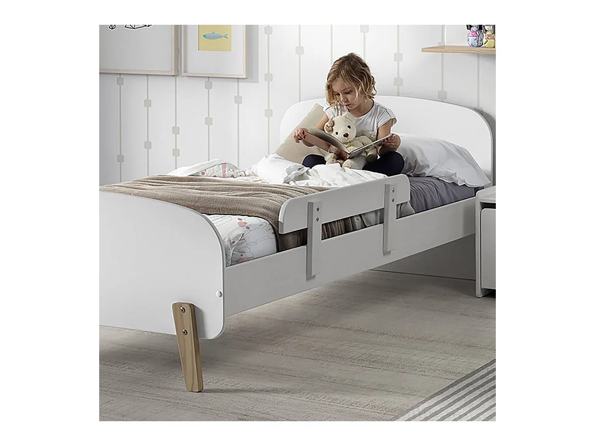 BODHI WHITE - Lit 90x200cm avec Barrière de Lit