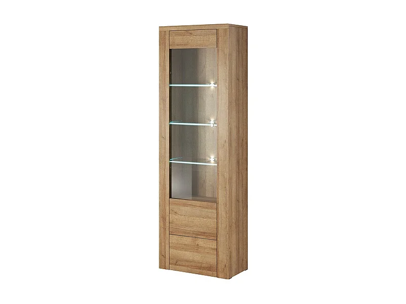 Design-Hochvitrine mit 1 Tür und LED-Beleuchtung aus der Kollektion SANTIAGO. Farbe Eiche.