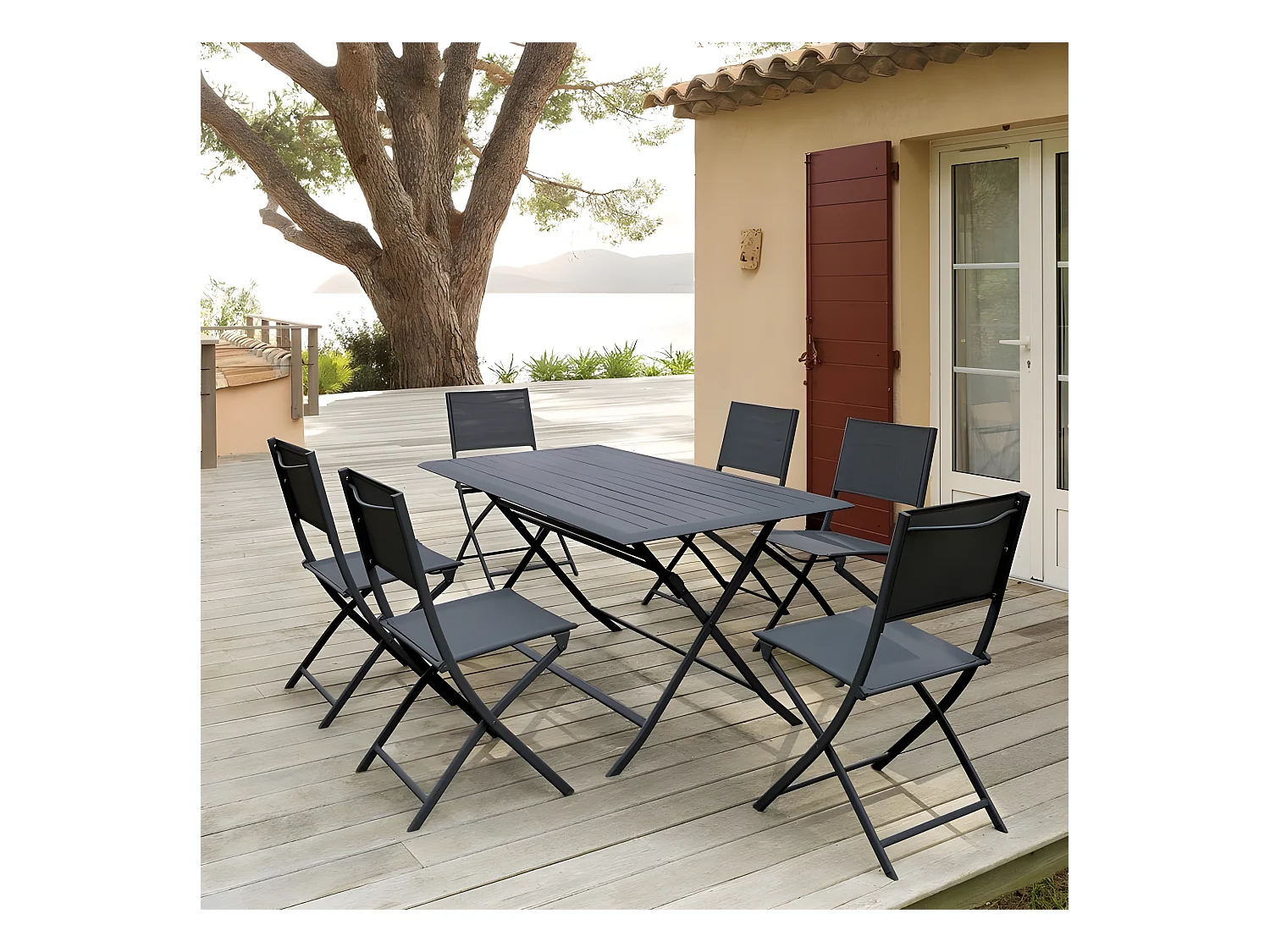 Table aluminium Azua 6 places graphite Hespéride