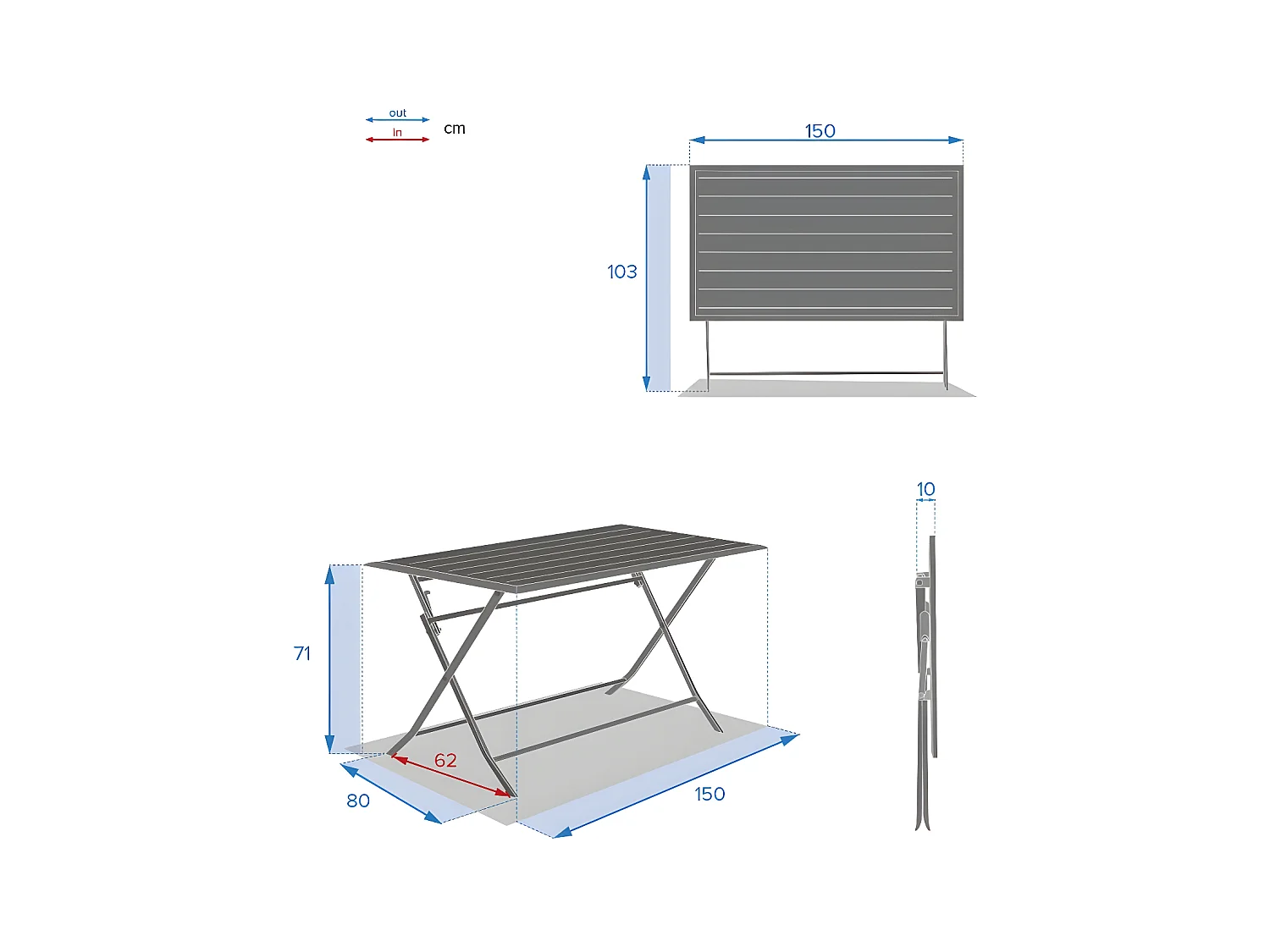 Table aluminium Azua 6 places graphite Hespéride