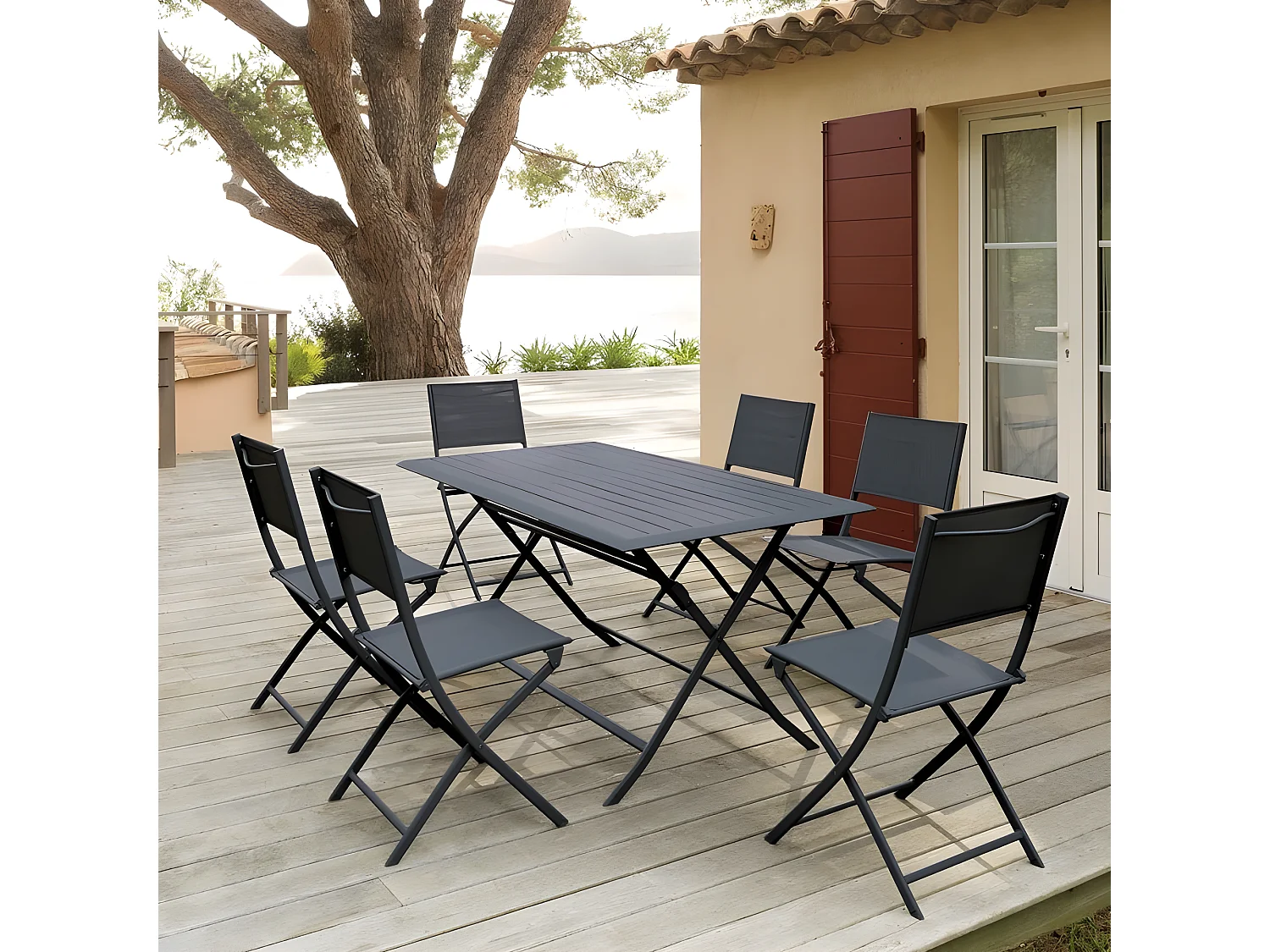 Table aluminium Azua 6 places graphite Hespéride